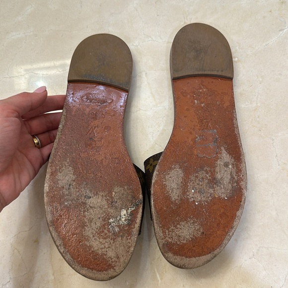 Louis Vuitton Brown Monogram Coated Canvas Lock It Flat Slides Size 38 - Picture 4 of 5